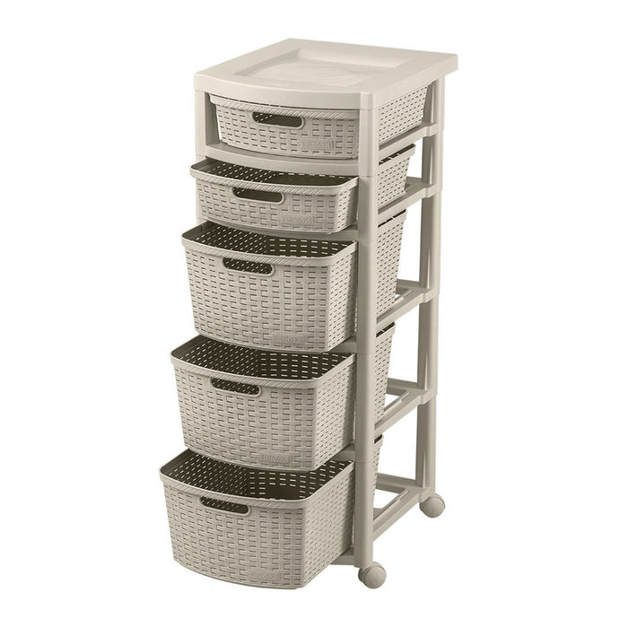 Cajonero apariencia rattan 2 gavetas bajas + 3 gavetas altas Rimax