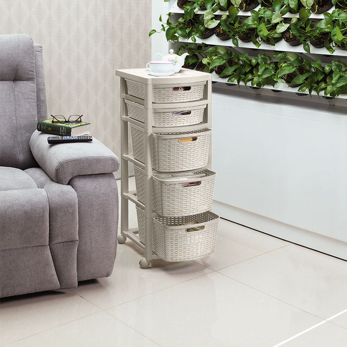 Cajonero apariencia rattan 2 gavetas bajas + 3 gavetas altas Rimax