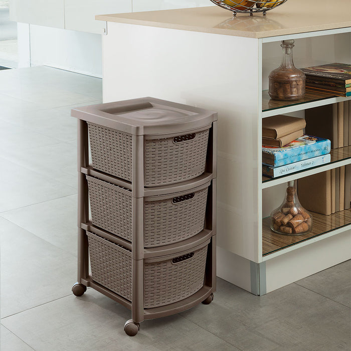 Cajonero apariencia rattan 3 gavetas altas Rimax