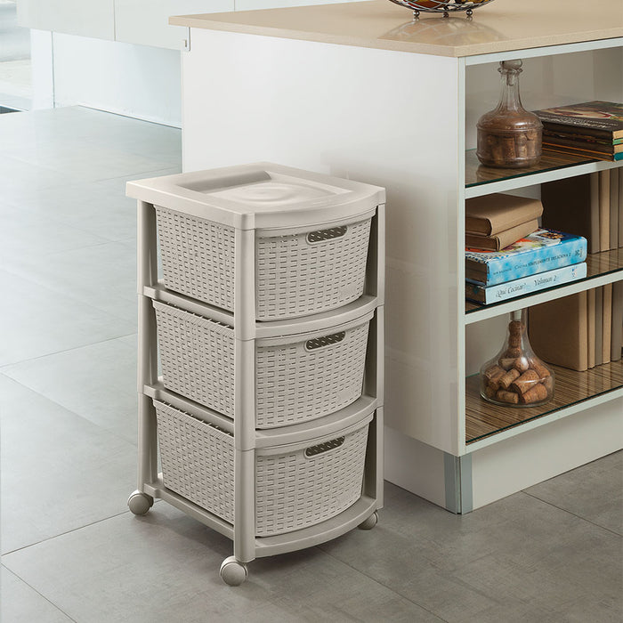 Cajonero apariencia rattan 3 gavetas altas Rimax