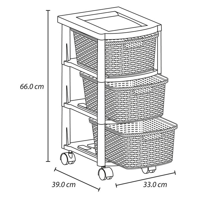 Cajonero apariencia rattan 3 gavetas tricolor niña Rimax