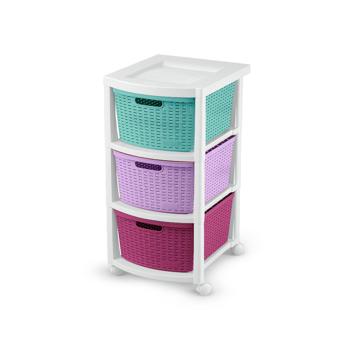 Cajonero apariencia rattan 3 gavetas tricolor niña Rimax