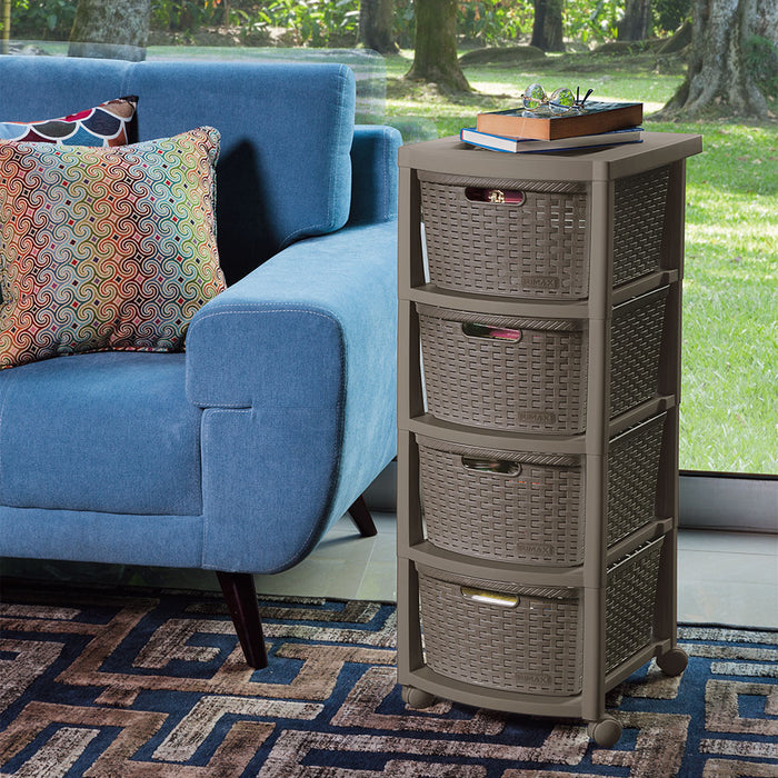 Cajonero apariencia rattan 4 gavetas altas Rimax