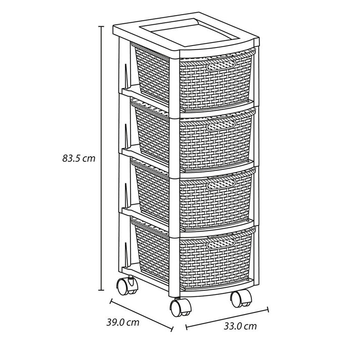 Cajonero apariencia rattan 4 gavetas altas tricolor niña Rimax