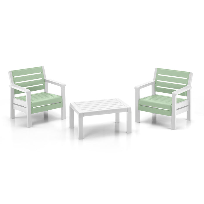 Combo balcón 2 sillones + mesa de centro verde salvia Rimax