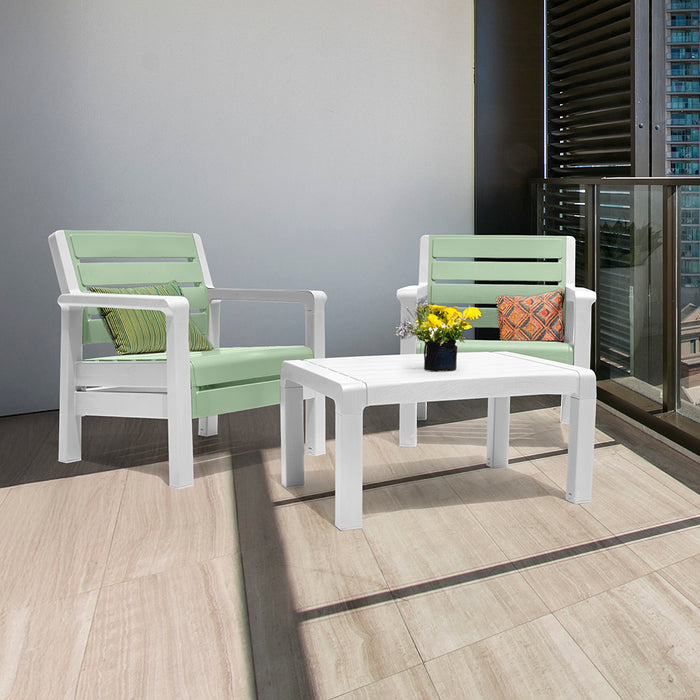 Combo balcón 2 sillones + mesa de centro verde salvia Rimax