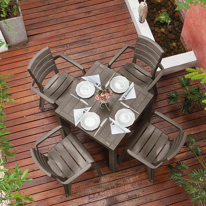 Combo comedor baru 1 mesa + 4 sillas con brazos mocca marca Rimax