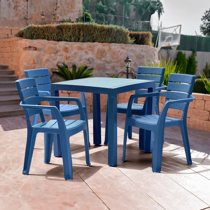 Combo comedor barú trendy 1 mesa + 4 sillas con brazos azul petroleo marca Rimax