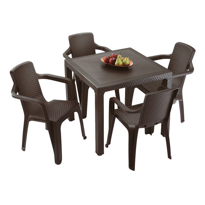Combo comedor eterna 1 mesa + 4 sillas con brazos wengue marca Rimax