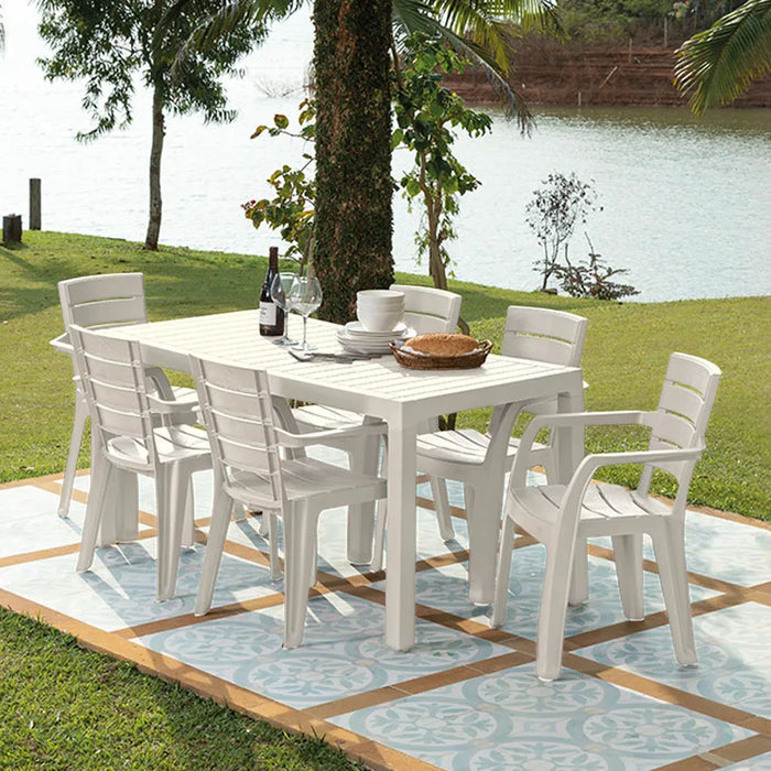 Combo comedor familiar barú 1 mesa + 6 sillas con brazos taupe marca Rimax