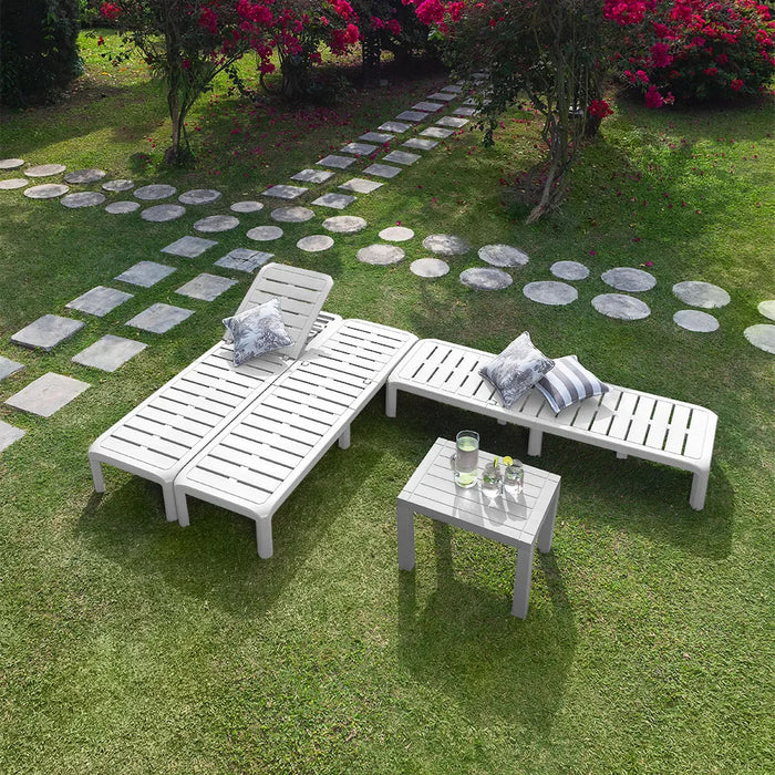 Combo piscina 2 camas asoleadoras + 2 sillas playeras + 1 mesa de centro rectangular blanco Rimax