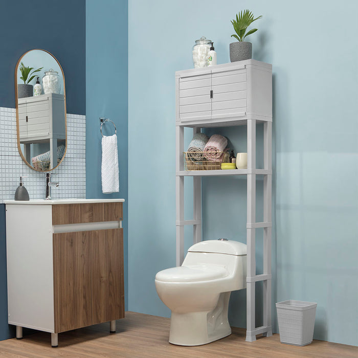 Estante organizador con puertas para baño gris hielo marca Rimax