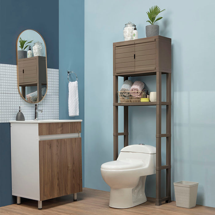 Estante organizador con puertas para baño mocca marca Rimax