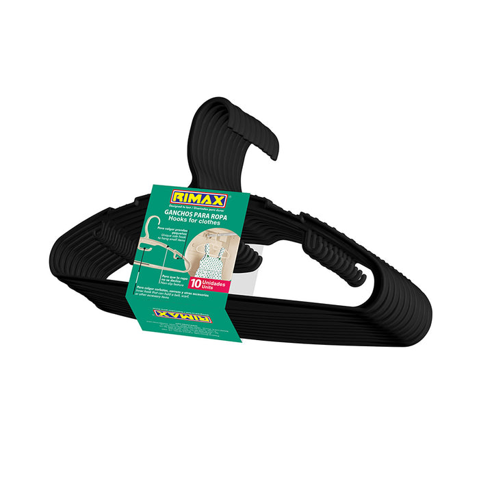 Gancho para ropa set x 10 und negro Rimax