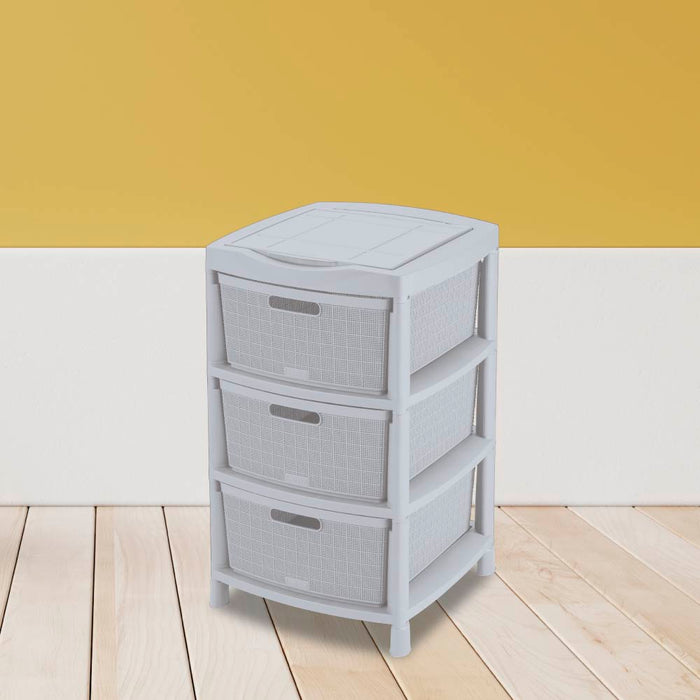 Cajas organizadoras fique con 3 gavetas y tapa  gris hielo Rimax