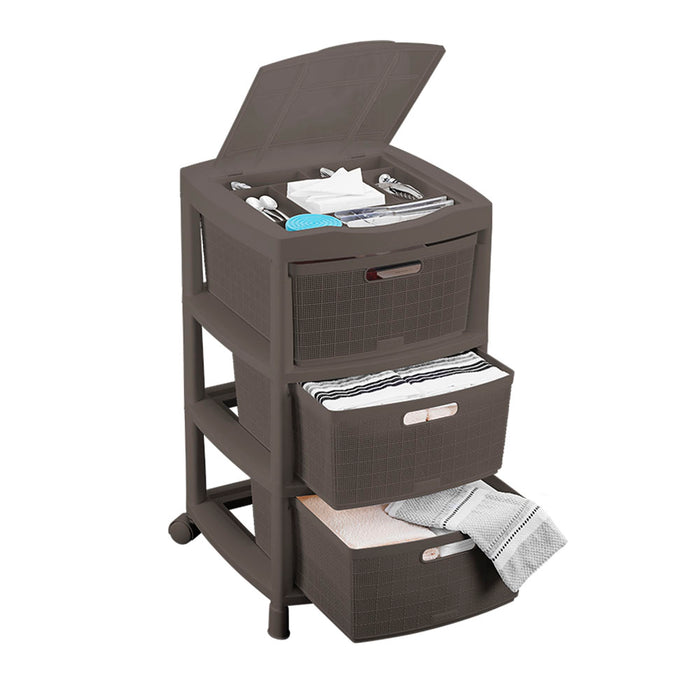 Cajas organizadoras fique con 3 gavetas y tapa mocca Rimax