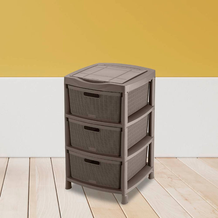 Cajas organizadoras fique con 3 gavetas y tapa mocca Rimax