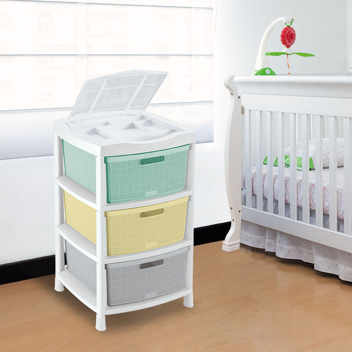 Cajas organizadorsa fique con 3 gavetas y tapa tricolor bebé Rimax