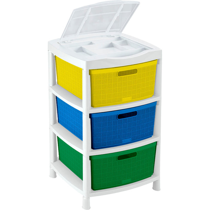 Cajas organizadoras fique con 3 gavetas y tapa tricolor niño Rimax