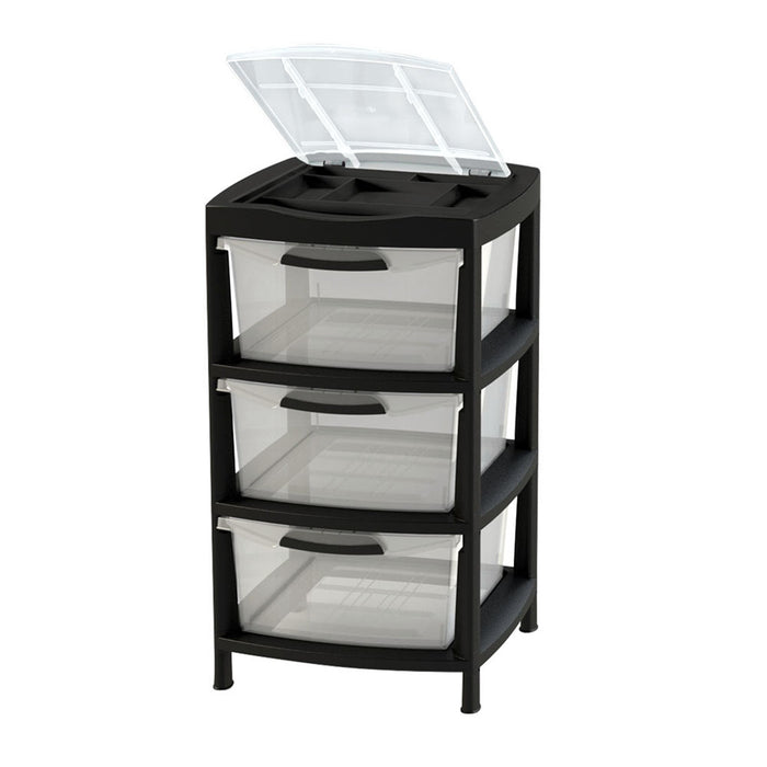 Gavetero grande con 3 gavetas y tapa organizadora negro marca Rimax