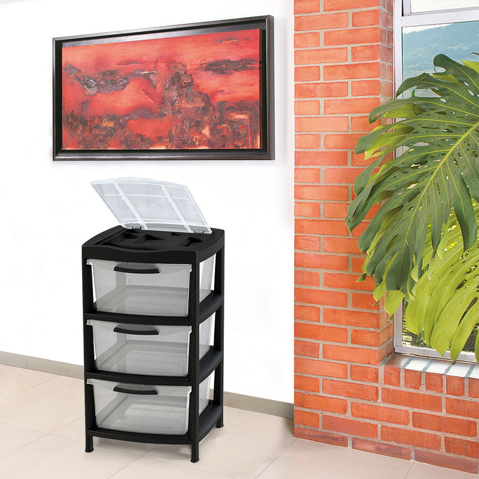 Gavetero grande con 3 gavetas y tapa organizadora negro marca Rimax