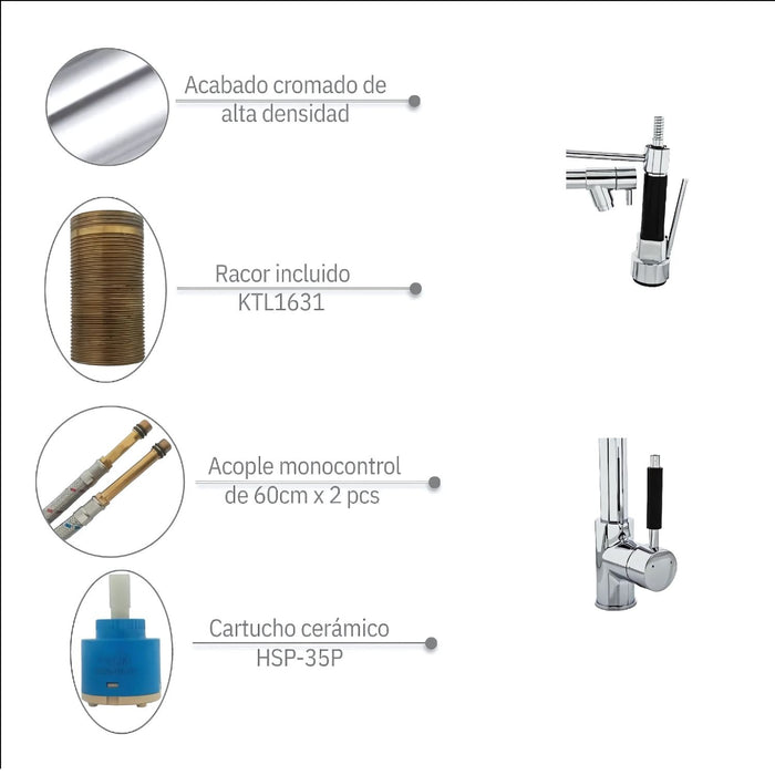 hogar griferia monotrol espiral gourmet doble salida cromado pmo 027 mp madecentro