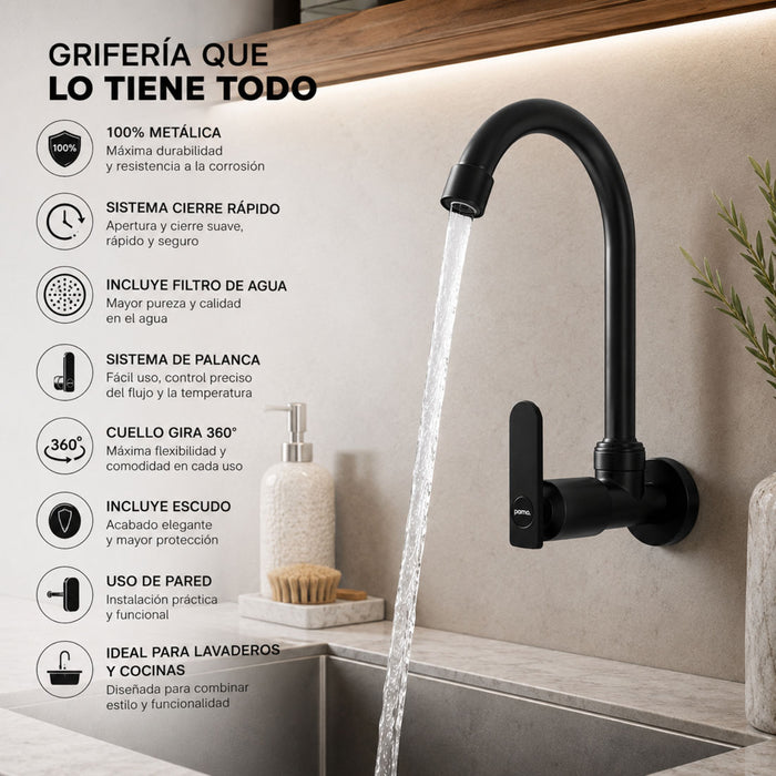 hogar griferia pared lavaplatos negra agua fria pmo 024 mp madecentro