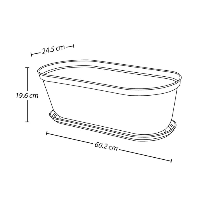 Matera moderna ovalada rafia 60 cm con plato verde musgo marca Rimax