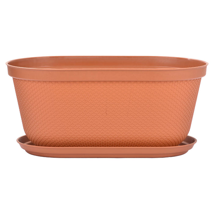 Matera ovalada rafia 40 cm con plato terracota marca Rimax
