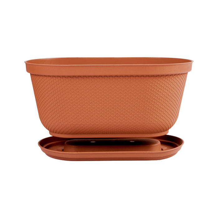 Matera ovalada rafia 40 cm con plato terracota marca Rimax
