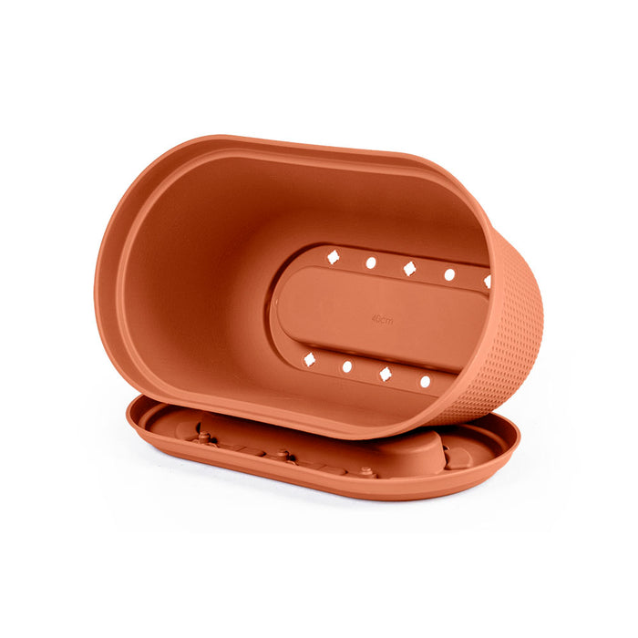 Matera ovalada rafia 40 cm con plato terracota marca Rimax