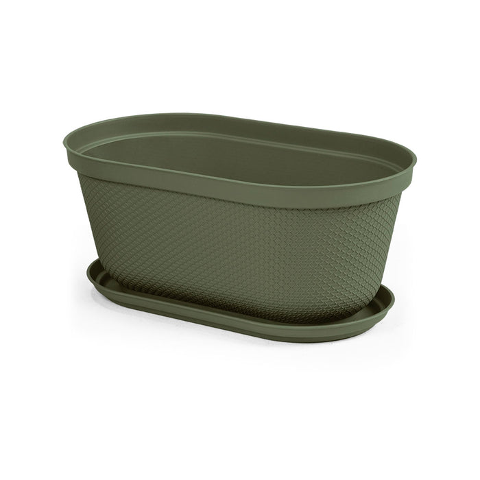 Matera ovalada rafia 40 cm con plato verde musgo marca Rimax