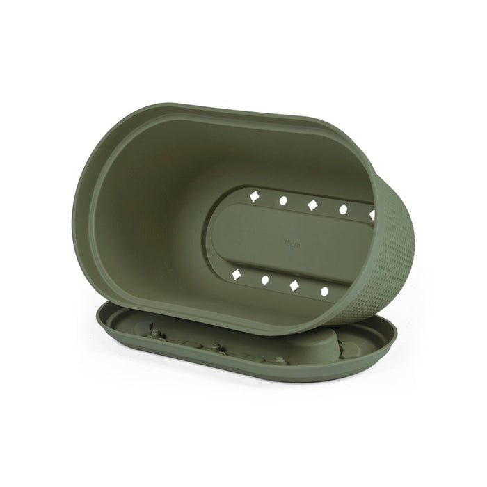 Matera ovalada rafia 40 cm con plato verde musgo marca Rimax