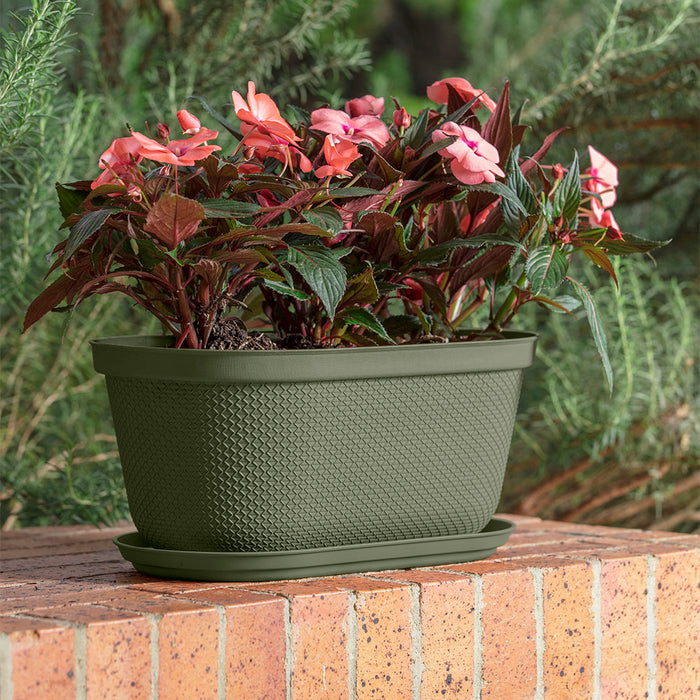 Matera ovalada rafia 40 cm con plato Rimax