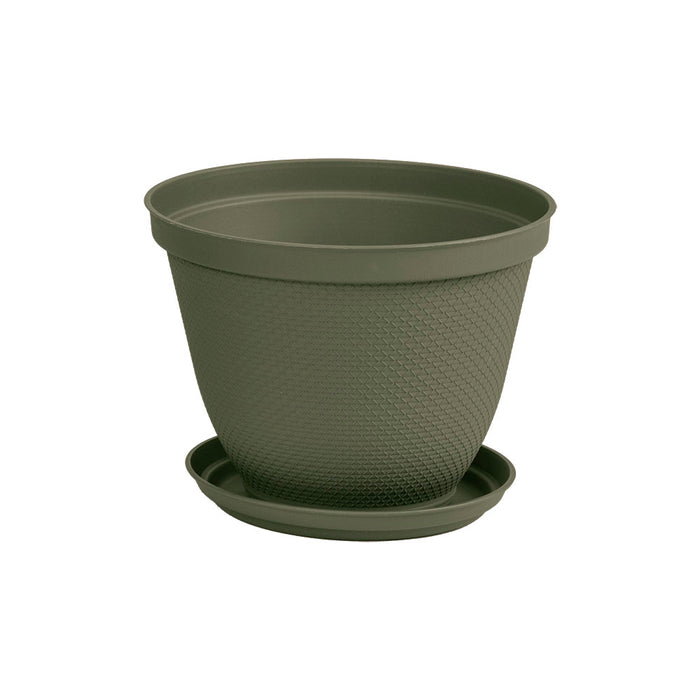 Matera redonda rafia 25 cm con plato verde musgo marca Rimax