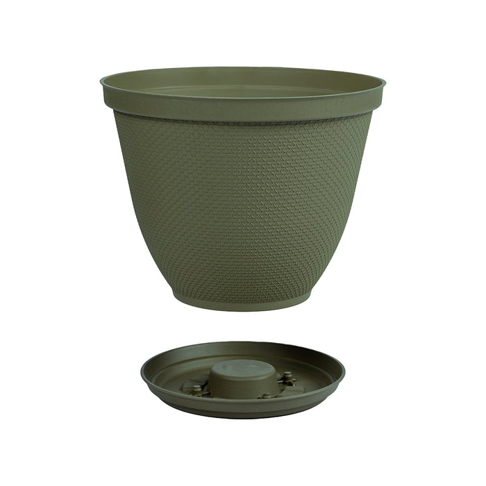 Matera redonda rafia 25 cm con plato verde musgo marca Rimax