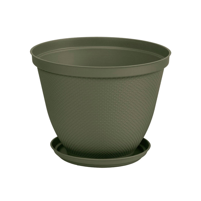 Matera redonda rafia 30 cm con plato verde musgo marca Rimax