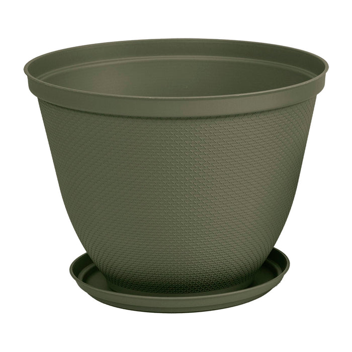 Matera redonda rafia 35 cm con plato verde musgo marca Rimax