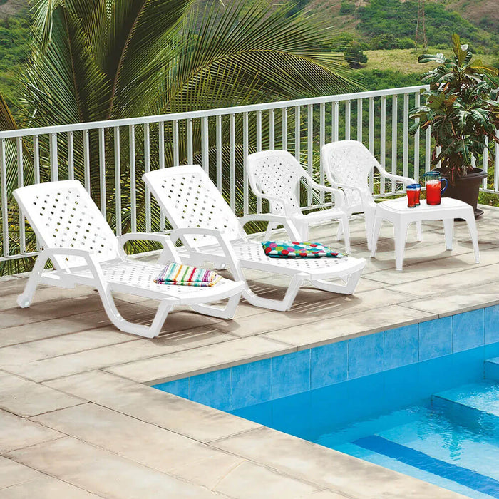 hogar mesa sillas combo playero 2 camas asoleadoras 2 sillas playeras 1 mesa de centro rimax cb rmx 035 mp madecentro