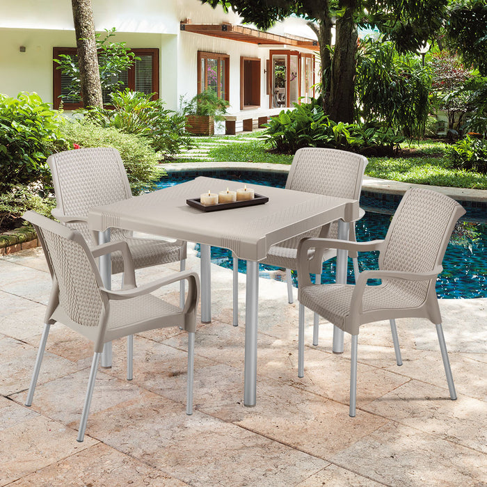 Silla apariencia shia con brazos taupe marca Rimax