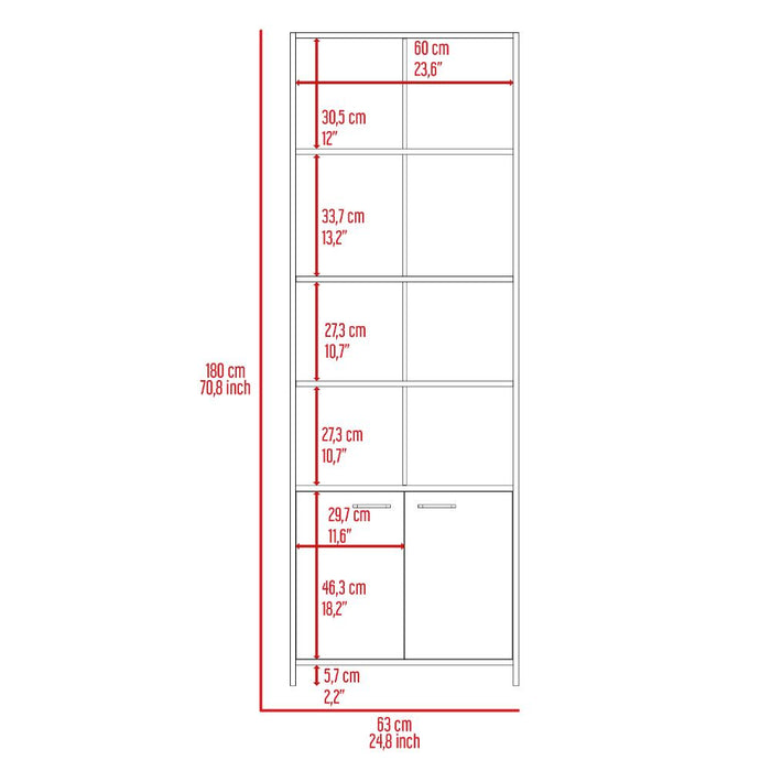 Biblioteca Milán, Plata Oscuro y Blanco, con Dos Puertas Abatibles y Cuatro Entrepaños