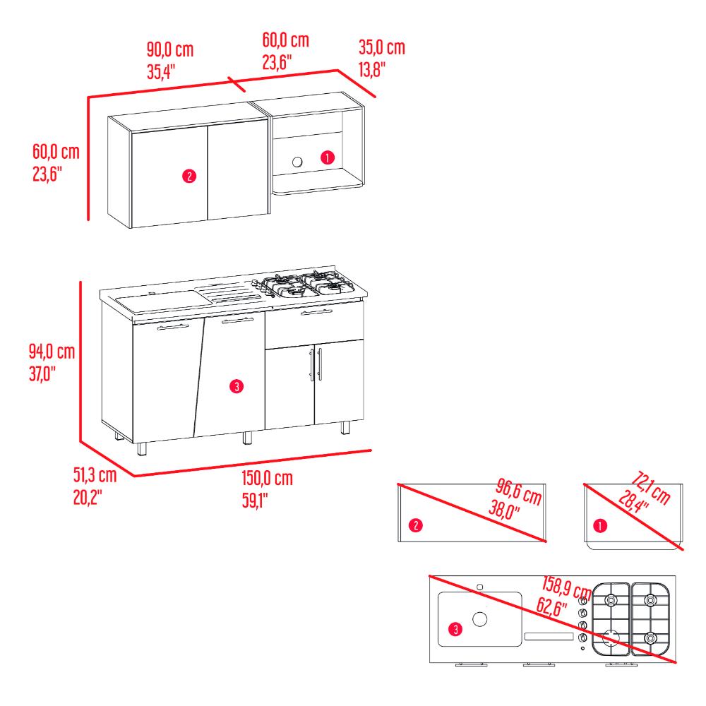 Cocina Integral Emilia, Fresno Europeo y Taupe, Incluye Mesón izquierdo