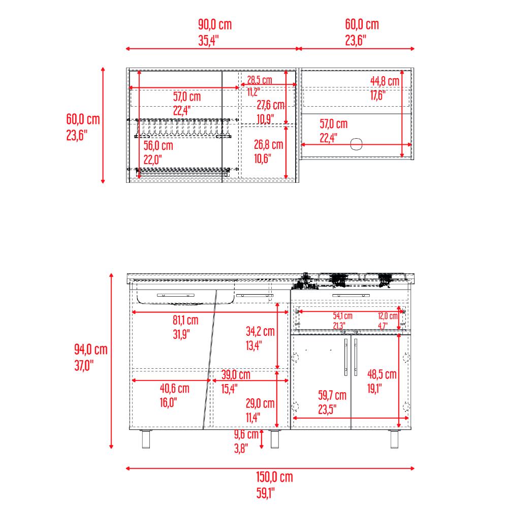 Cocina Integral Emilia, Fresno Europeo y Taupe, Incluye Mesón izquierdo