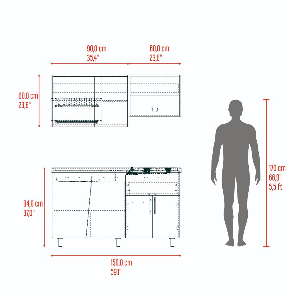 Cocina Integral Emilia, Fresno Europeo y Taupe, Incluye Mesón izquierdo