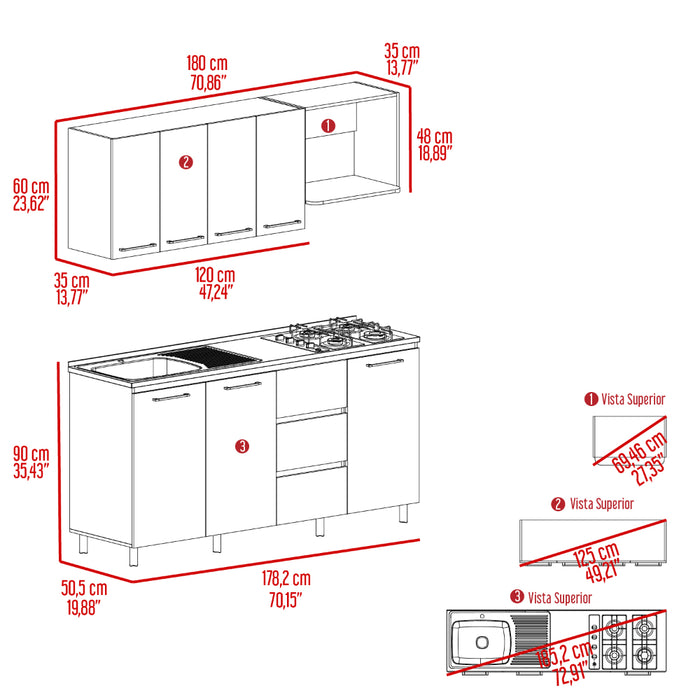 Cocina Integral 180 Elied, Blanco Duqueza y Bardolino