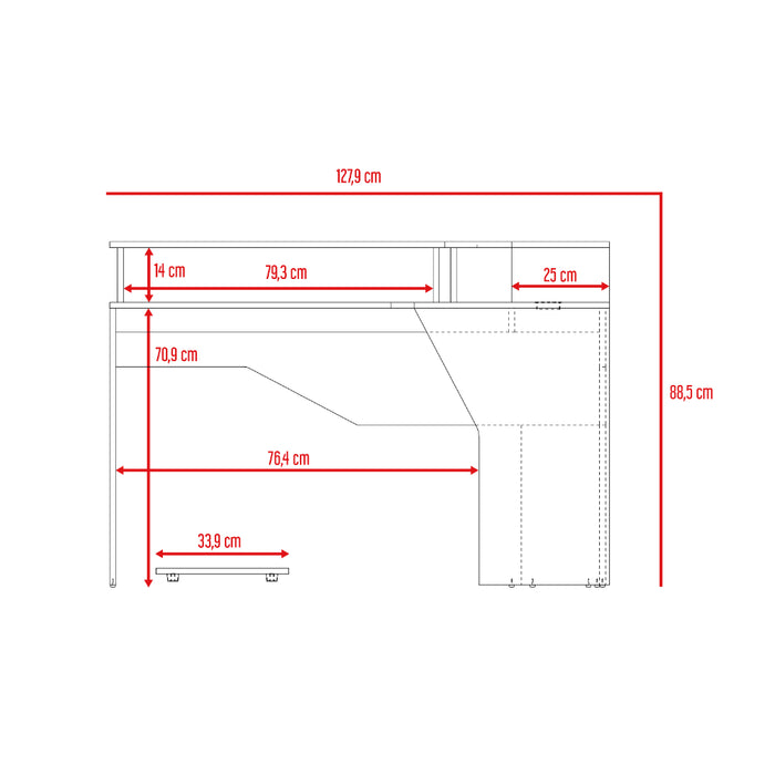 Escritorio Gamer Invictor, 88x128x128 Wengue y Rojo
