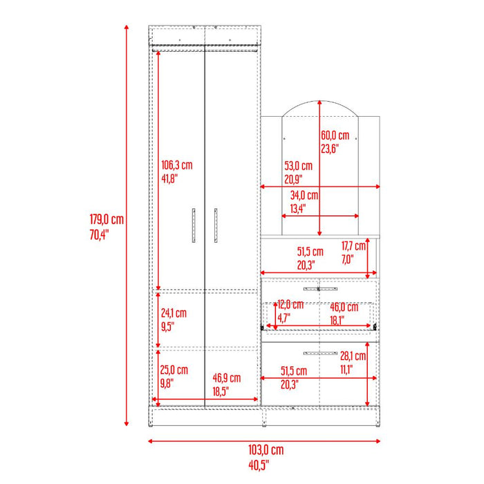 Closet Tocador Praga, Fresno y Blanco, con diseño moderno incluye Espejo