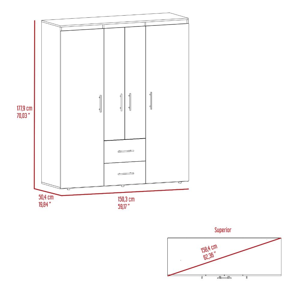 Closet Bariloche Bombay Eco, 177x150x50 cm Nogal Europeo y Wengue