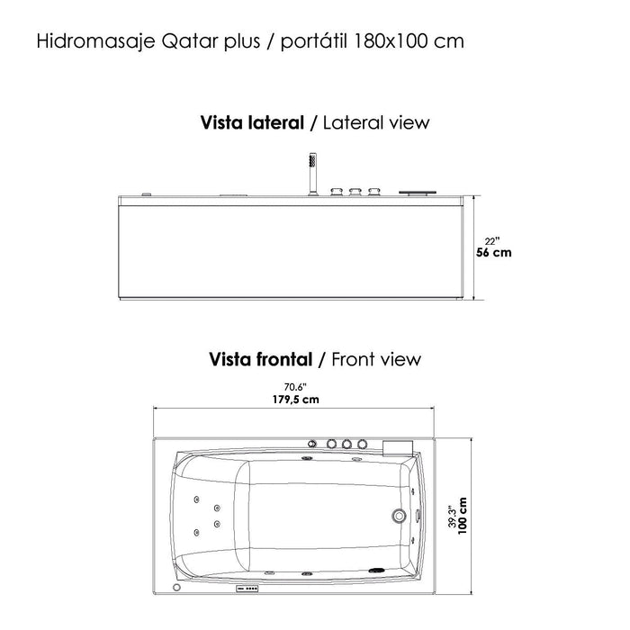 Hidromasaje Portátil Qatar Plus 180X100 cm con terapias
