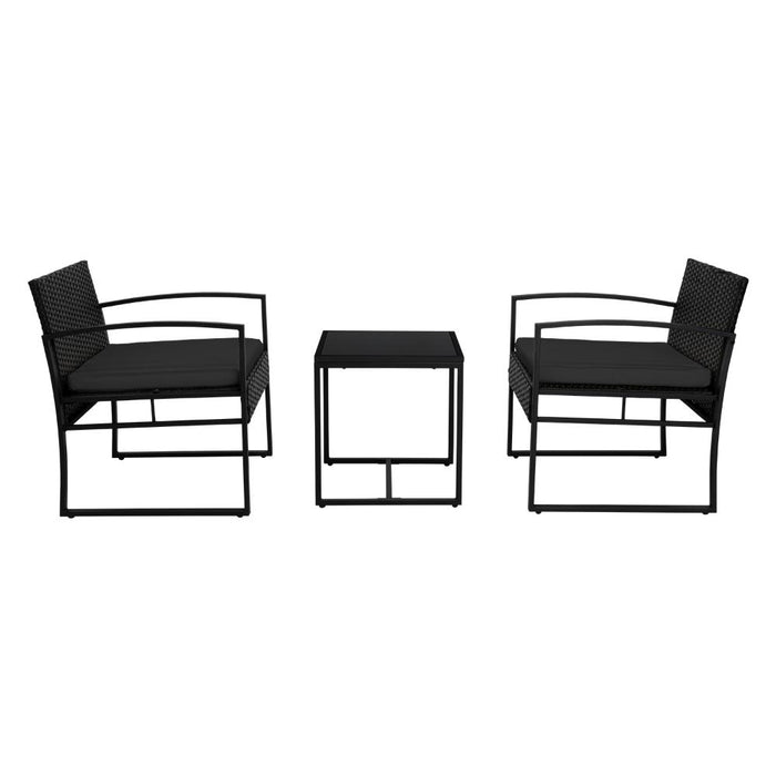 Juego de Sala Exterior Granate, Negro, con Marco de Acero Galvanizado Acabado En Polvo y Dos Sillas